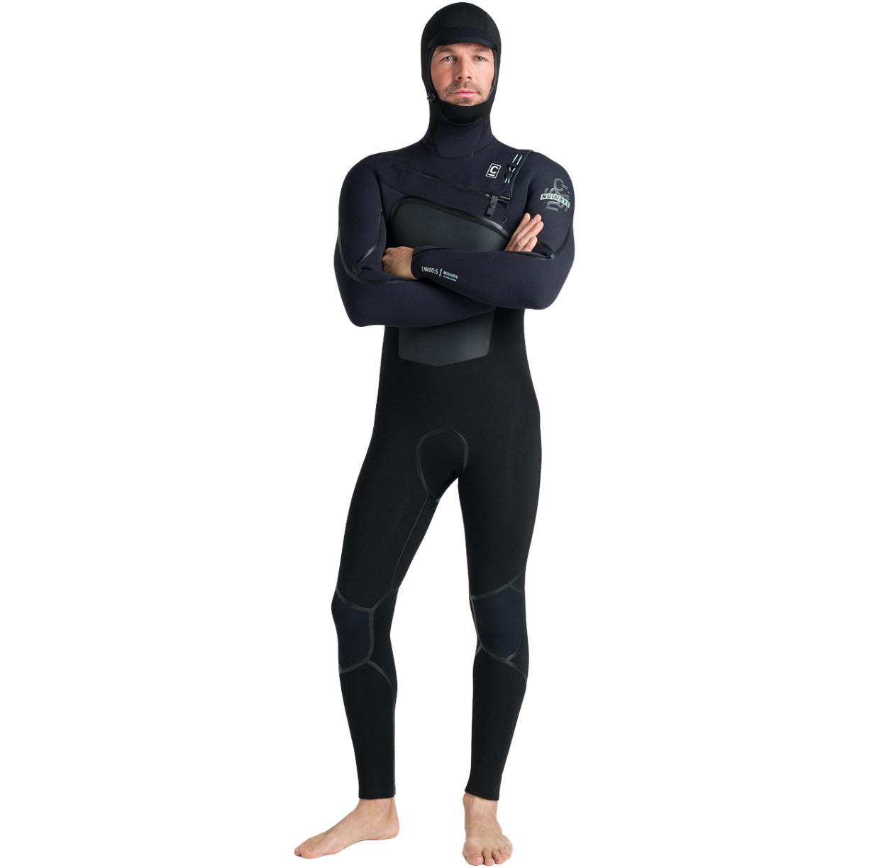 2026 C-Skins Mens Nuwave Wired 6/5mm Hooded Chest Zip Wetsuit CWI65MH - Black / Black / Blue